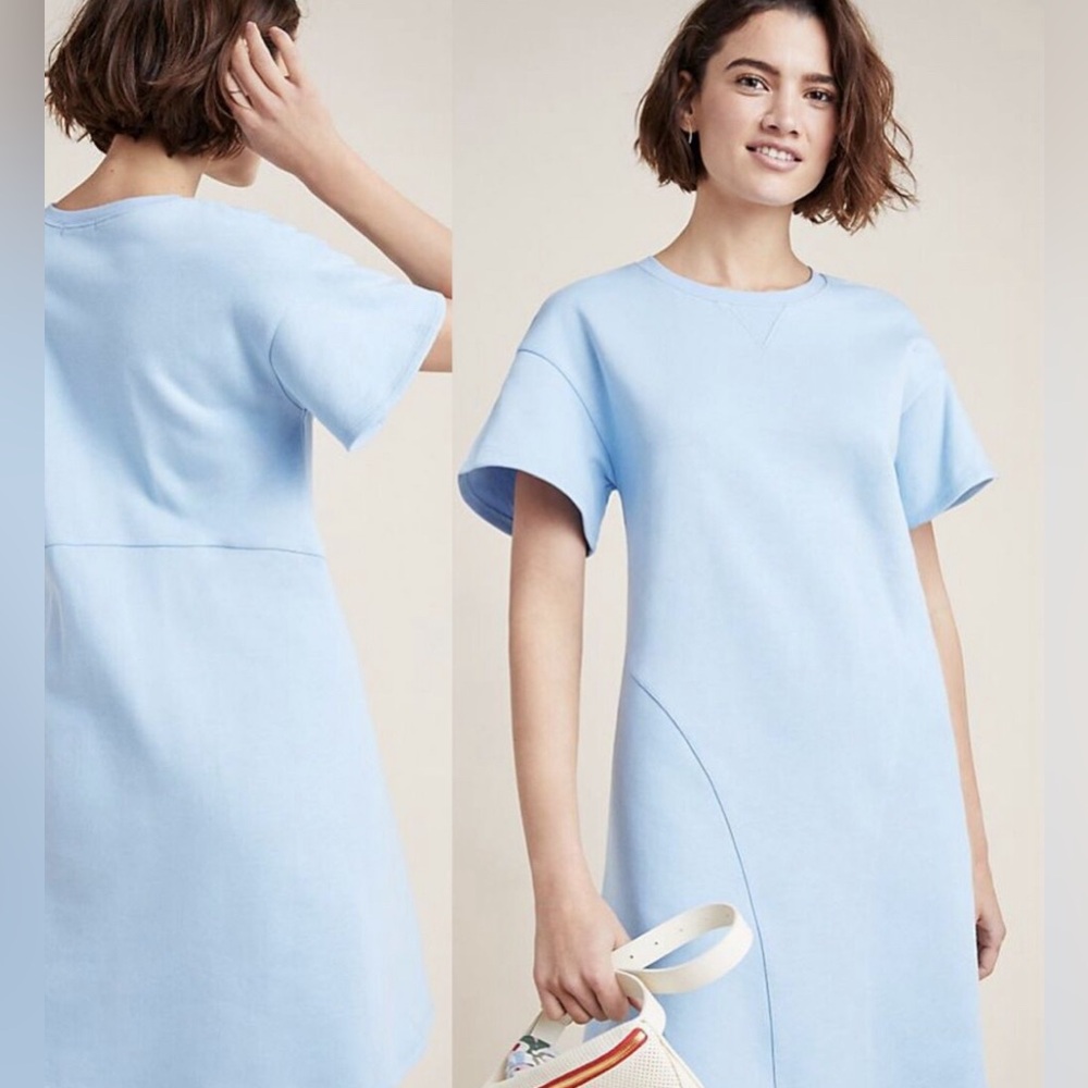 Wolven for Anthropologie Blue Short Bell Sleeve Sweatshirt Dress Size XL